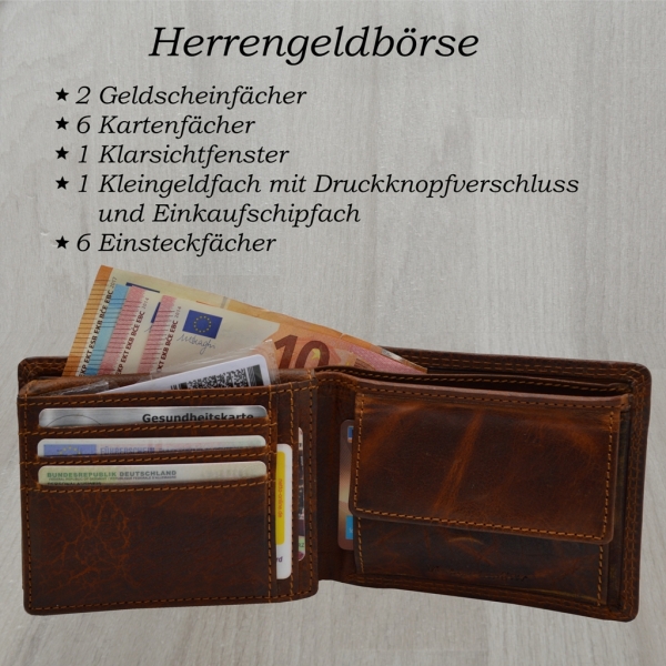 Bull Burry Hochwertige Herren Geldbörse Voll Leder mit RFID Schutz und Geschenkbox